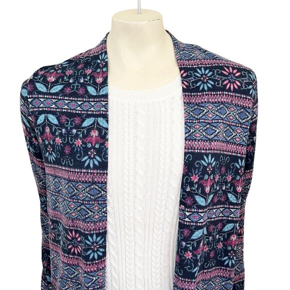 AGNES & DORA Bohemian Printed Open Duster Cardigan with Pockets SZ 8 - Picture 3 of 11
